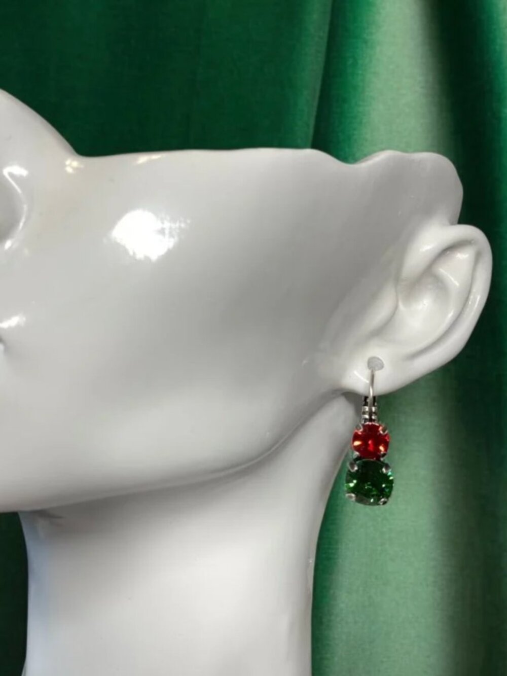 2-Stone Red/Green Crystal Earrings